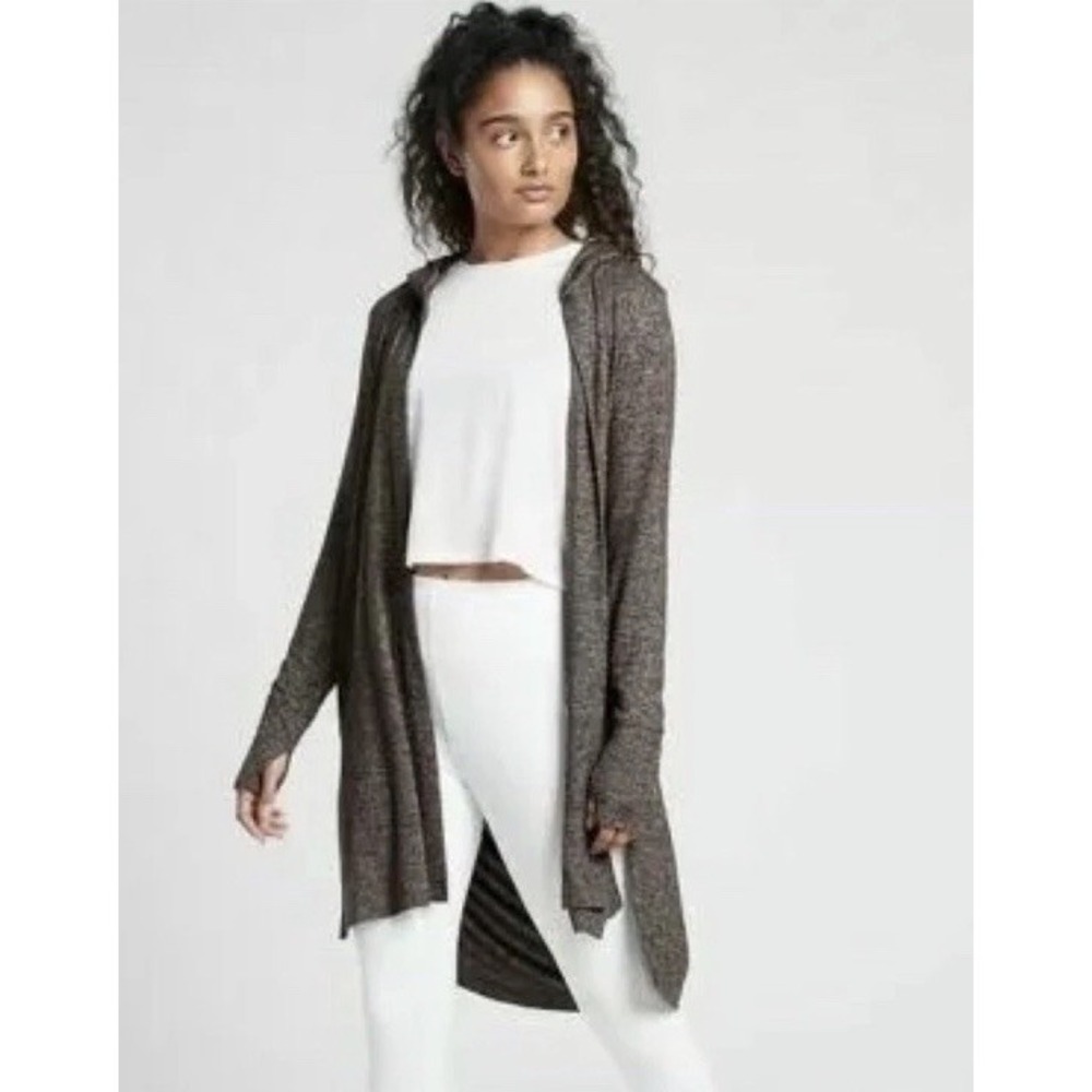 Athleta Harmony yoga hooded open cardigan wrap sweater Cozy Chic Loungewear